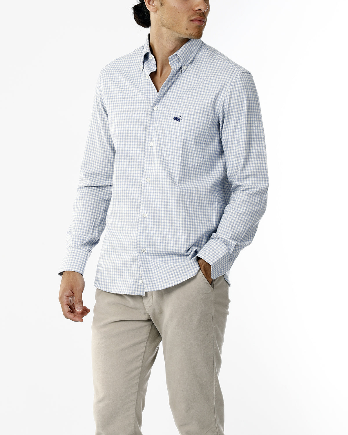 CAMICIA A QUADRI CELESTE