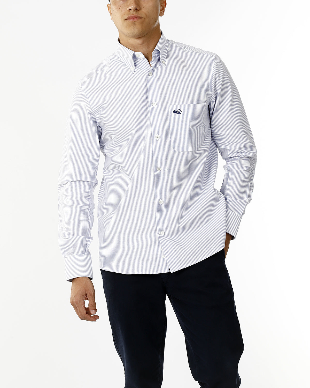 OLD RIVER CAMICIA A RIGHE E LOGO SU TONO_BLU