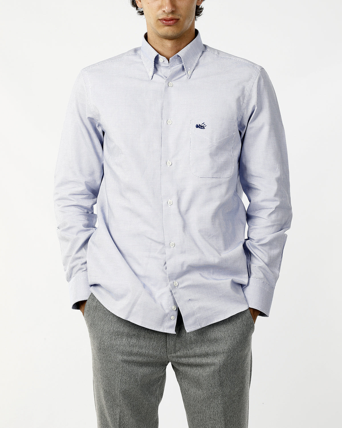 CAMICIA MICROFANTASIA QUADRUCCI BLU - NO IRON