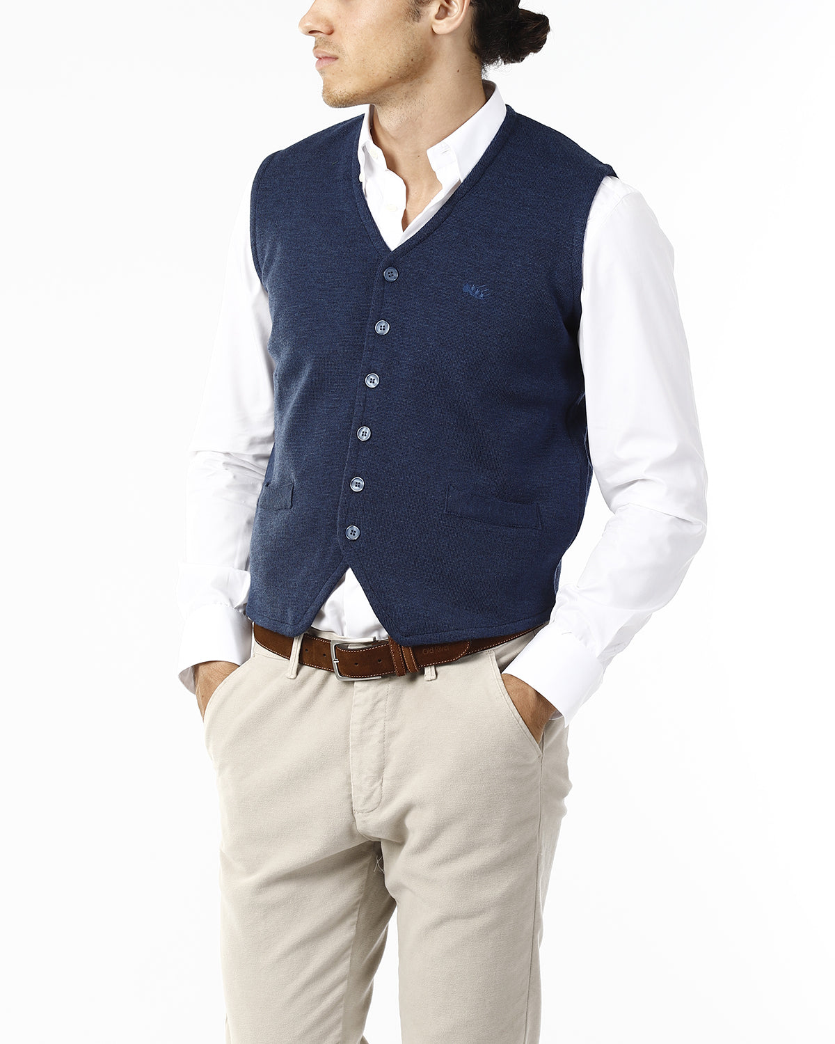 GILET CON BOTTONI E SCOLLO V_AVION