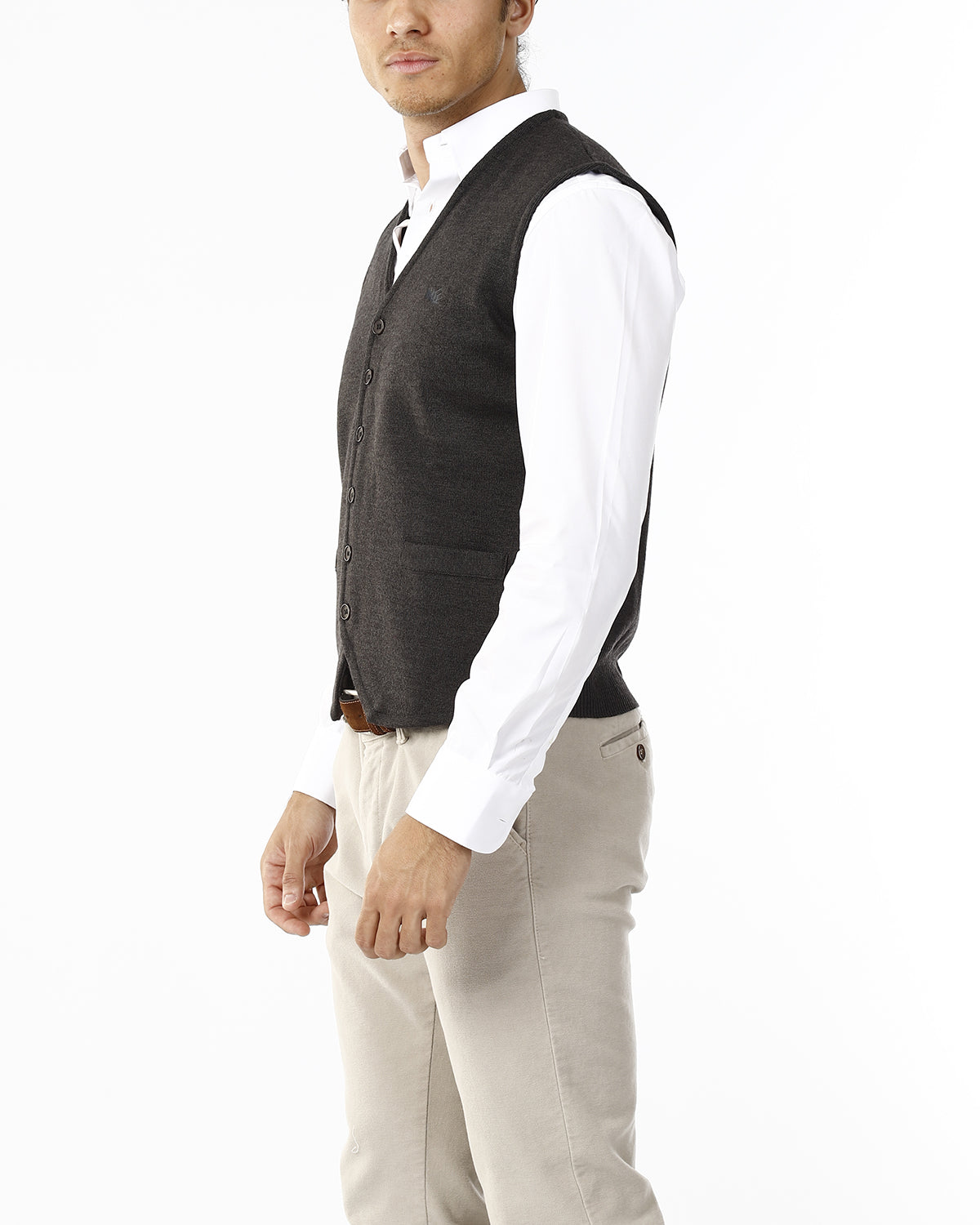 GILET CON BOTTONI E SCOLLO V_CARBONE