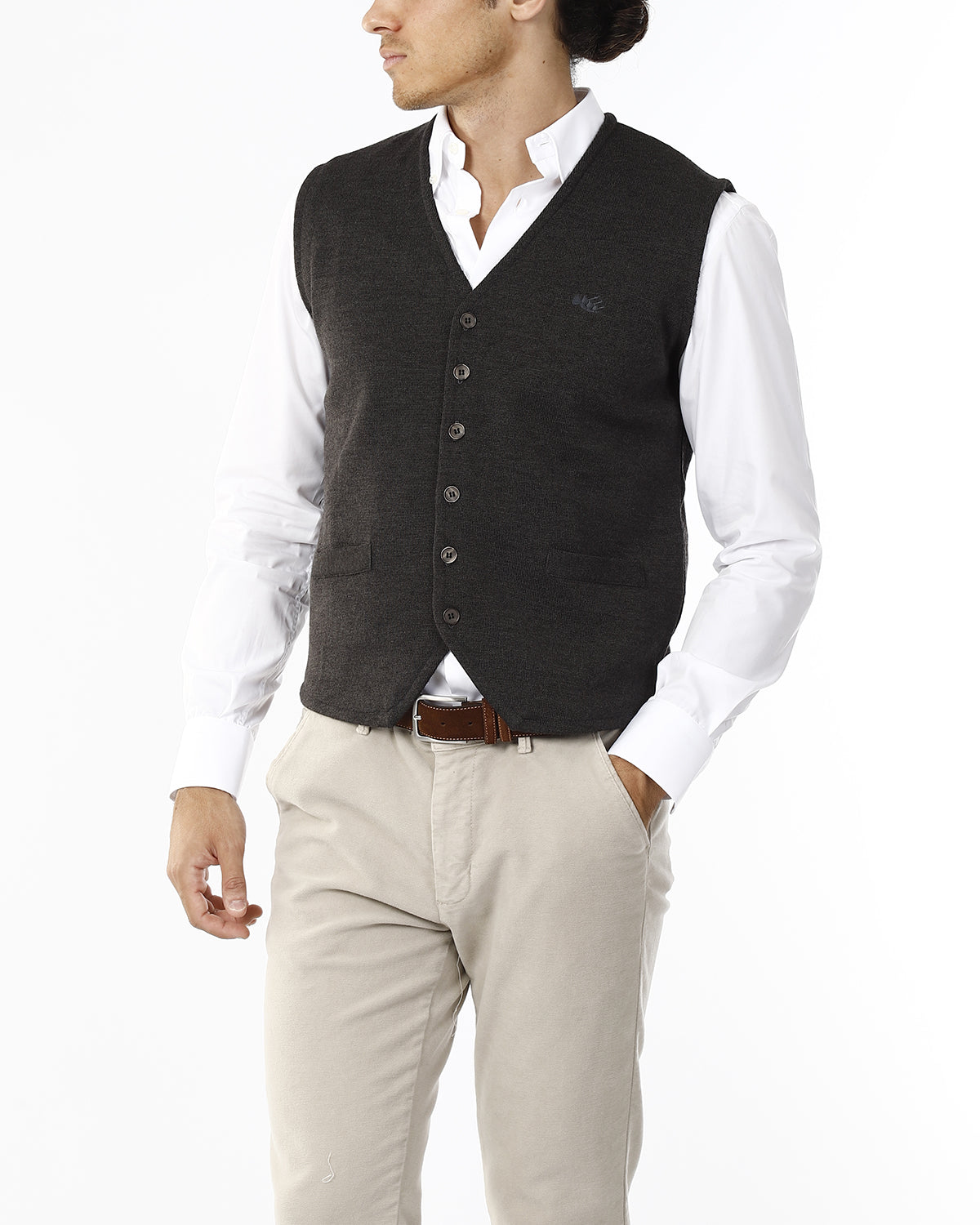 GILET CON BOTTONI E SCOLLO V_CARBONE