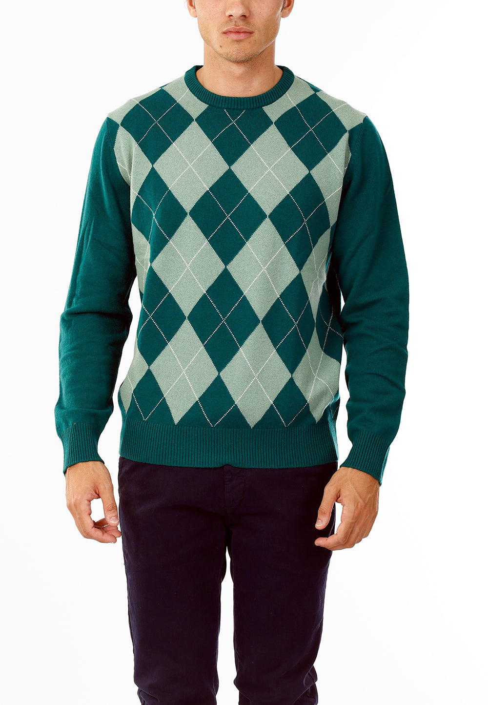 MAGLIONE GIROCOLLO ROMBI LANA E CASHMERE_VERDE