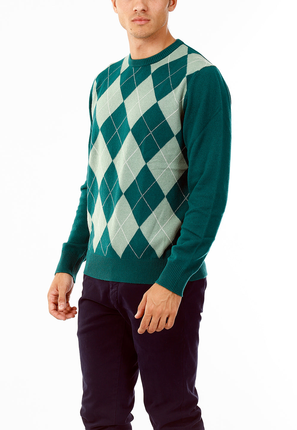 MAGLIONE GIROCOLLO ROMBI LANA E CASHMERE_VERDE