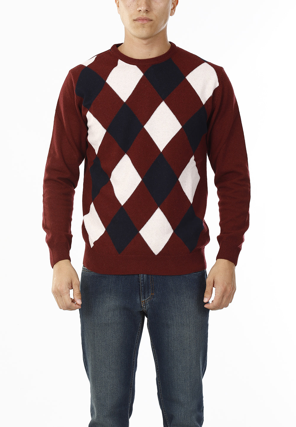 MAGLIONE GIROCOLLO ROMBI LANA E CASHMERE_BORDEAUX