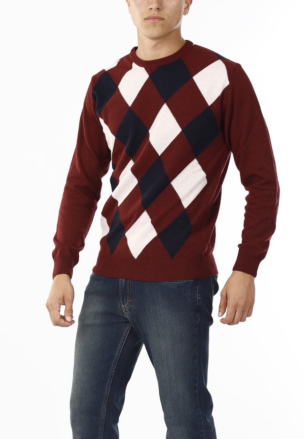 MAGLIONE GIROCOLLO ROMBI LANA E CASHMERE_BORDEAUX