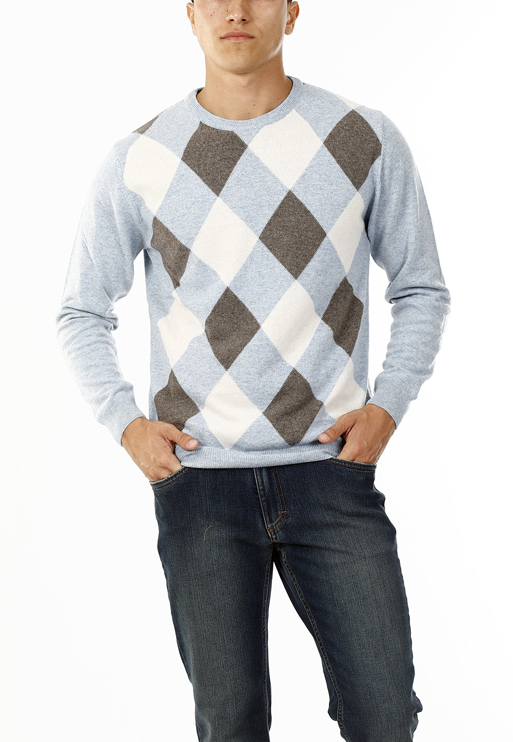 MAGLIONE GIROCOLLO ROMBI LANA E CASHMERE_ZUCCHERO