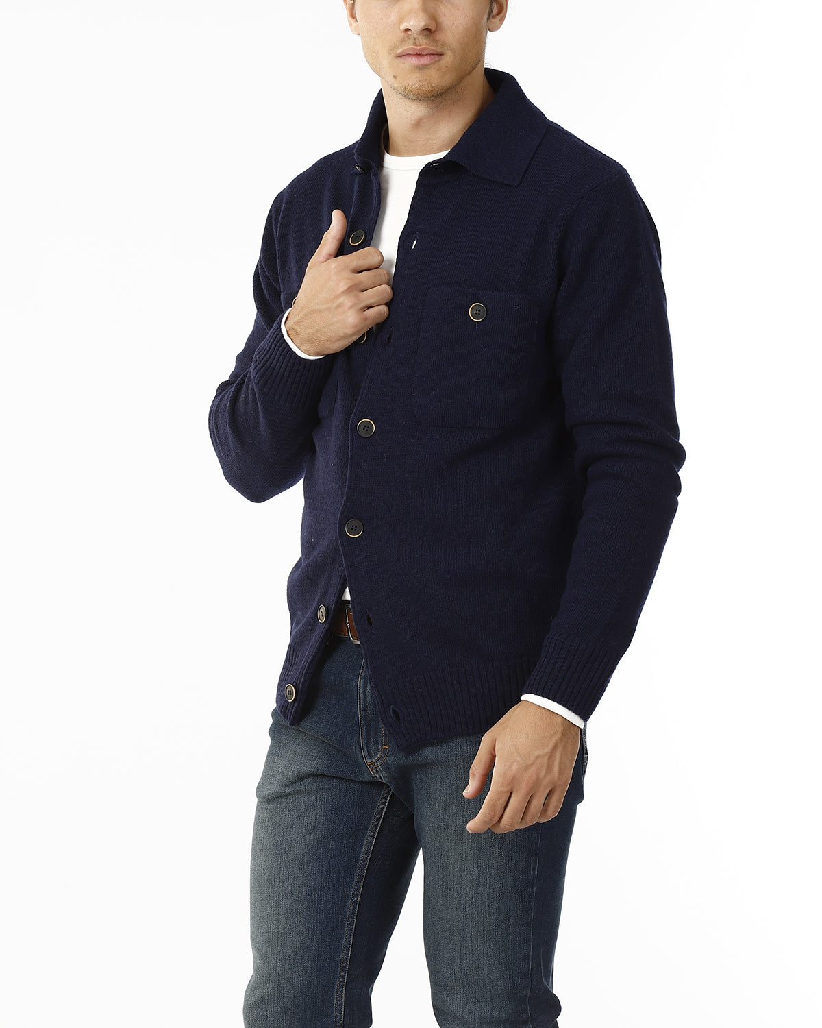 CARDIGAN CON COLLETTO E BOTTONI_BLU