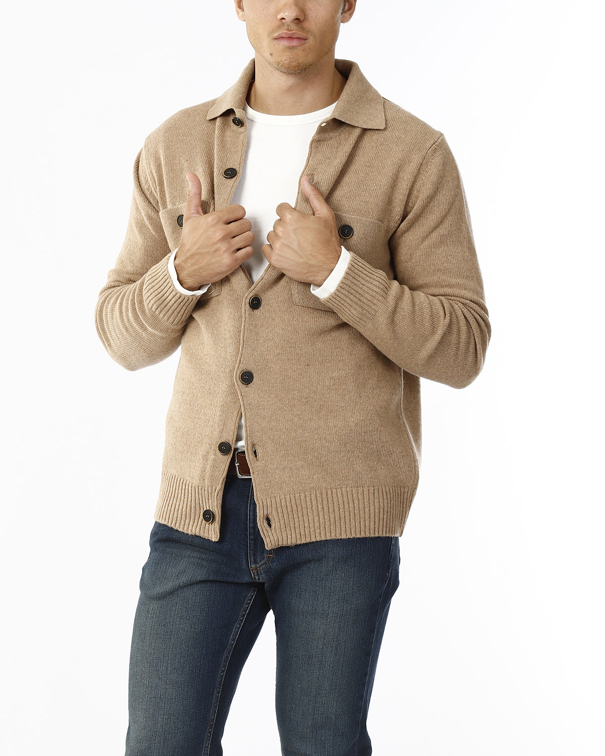 CARDIGAN CON COLLETTO E BOTTONI_BEIGE
