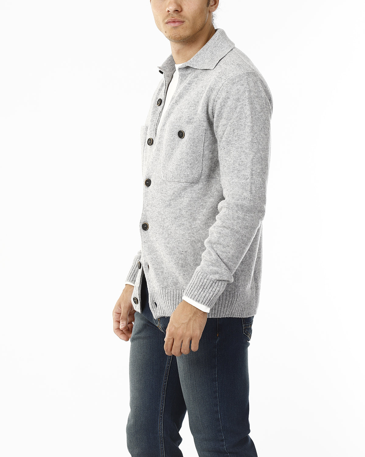 CARDIGAN CON COLLETTO E BOTTONI_GRIGIO