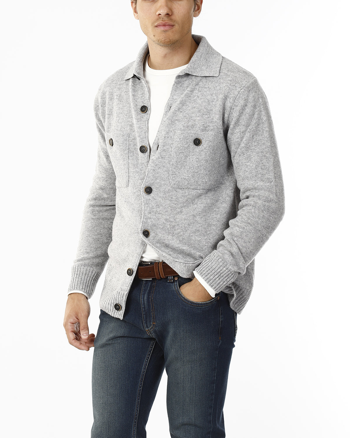 CARDIGAN CON COLLETTO E BOTTONI_GRIGIO