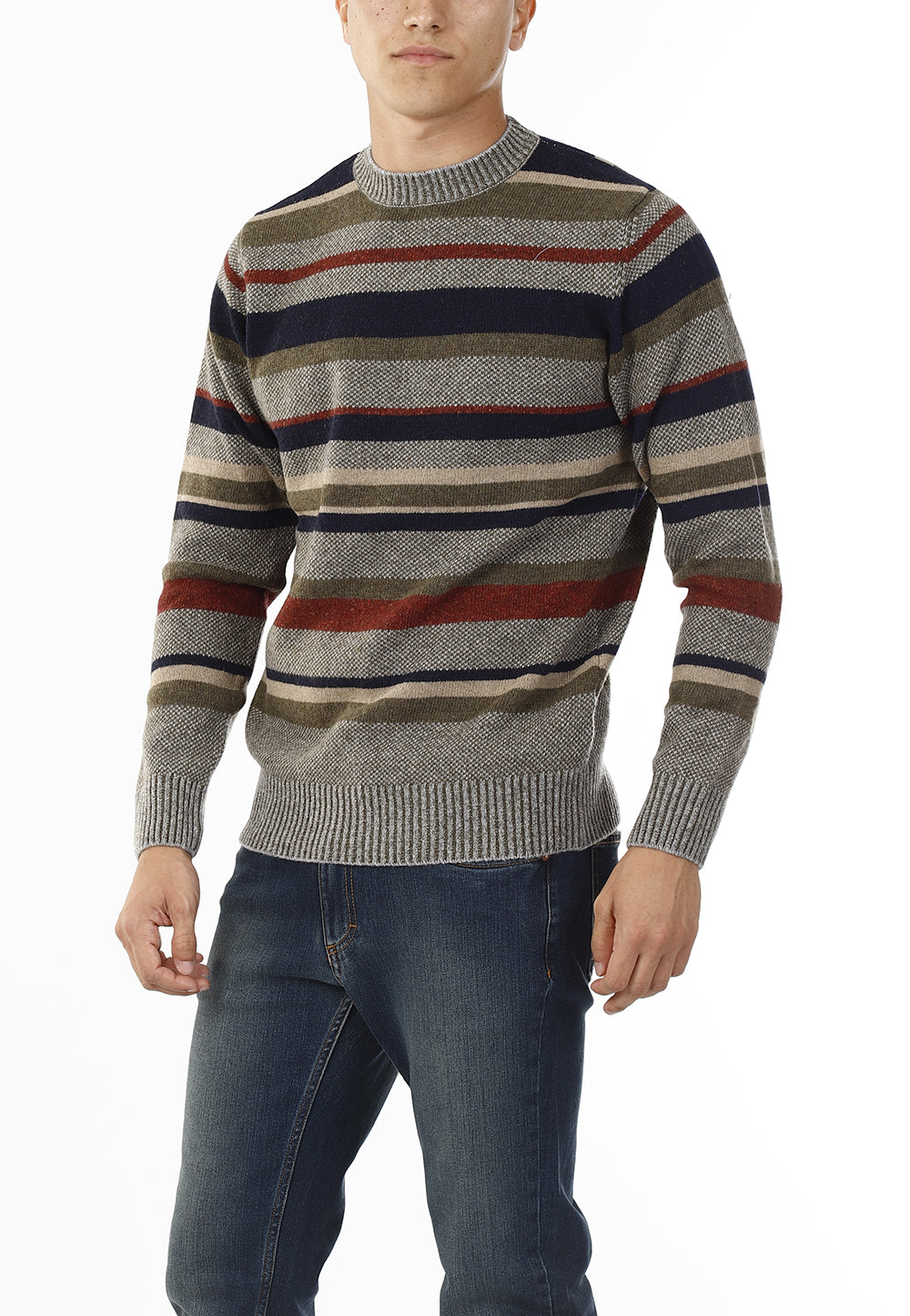 MAGLIONE GIROCOLLO MULTIRIGHE_BOSCO