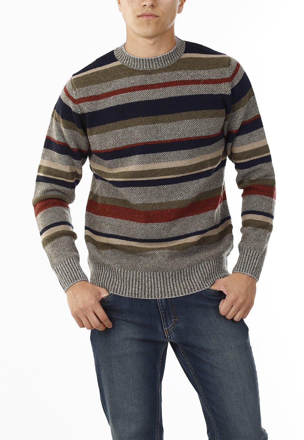 MAGLIONE GIROCOLLO MULTIRIGHE_BOSCO