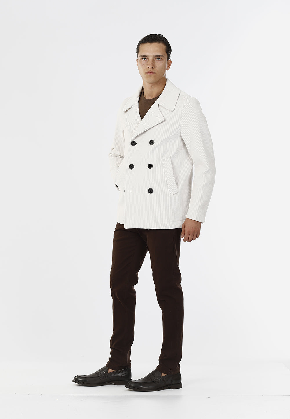 GIACCA DOPPIOPETTO VELLUTO A COSTE_PANNA