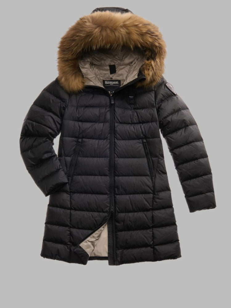 BLAUER GIUBBOTTO PIUMINO LUNGO CON PELLICCIA KRISTIN_NERO_1