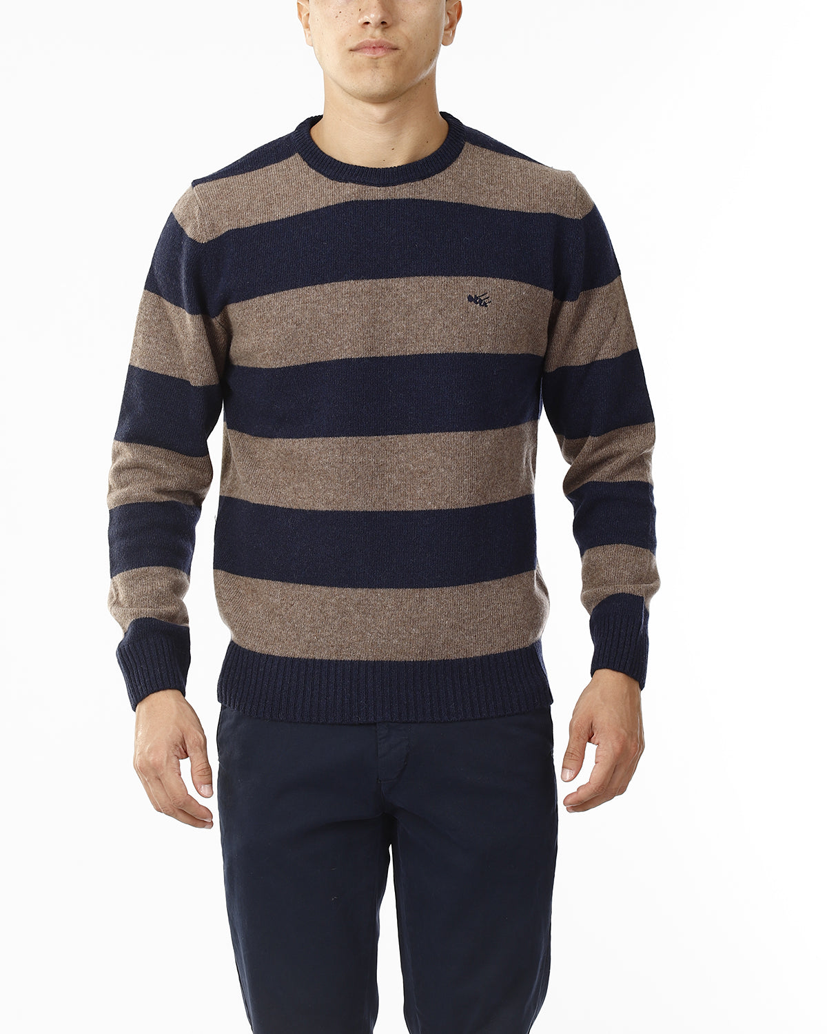 MAGLIONE GIROCOLLO RIGHE DOPPIE_BLU/BEIGE