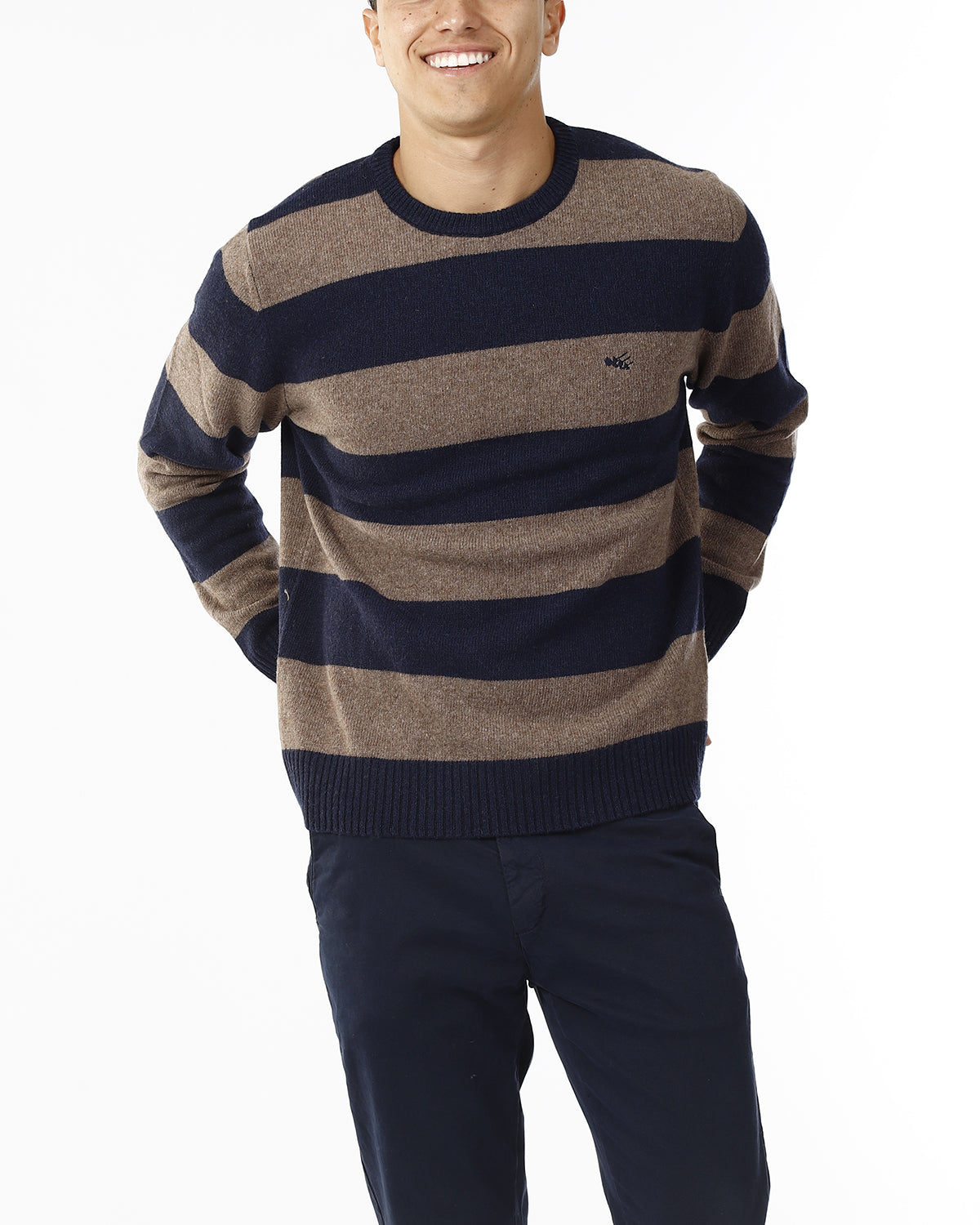 MAGLIONE GIROCOLLO RIGHE DOPPIE_BLU/BEIGE