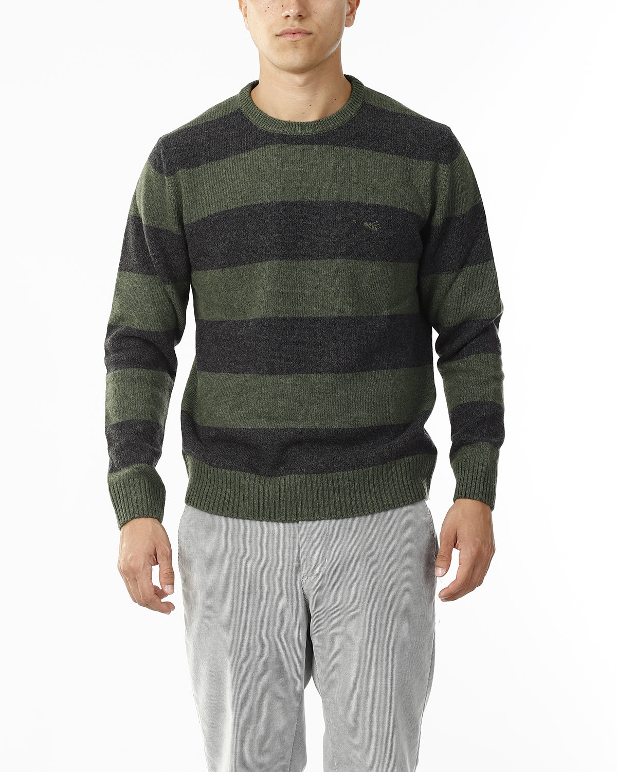 MAGLIONE GIROCOLLO RIGHE DOPPIE_GRIGIO/VERDE