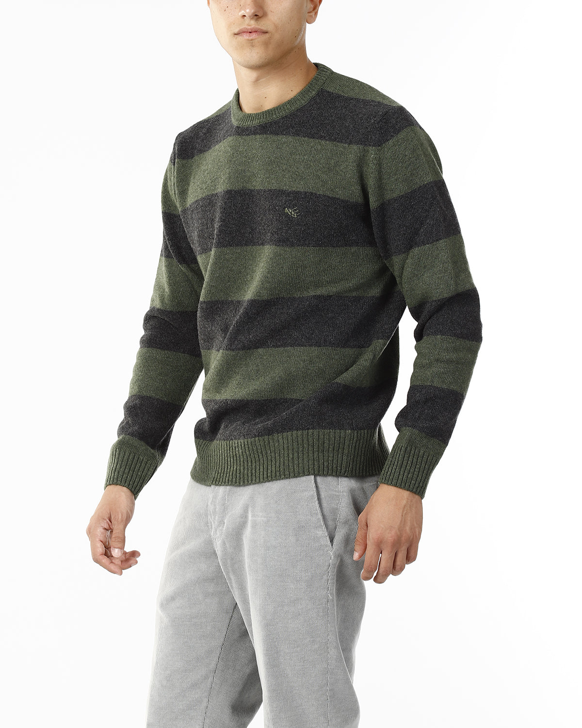 MAGLIONE GIROCOLLO RIGHE DOPPIE_GRIGIO/VERDE