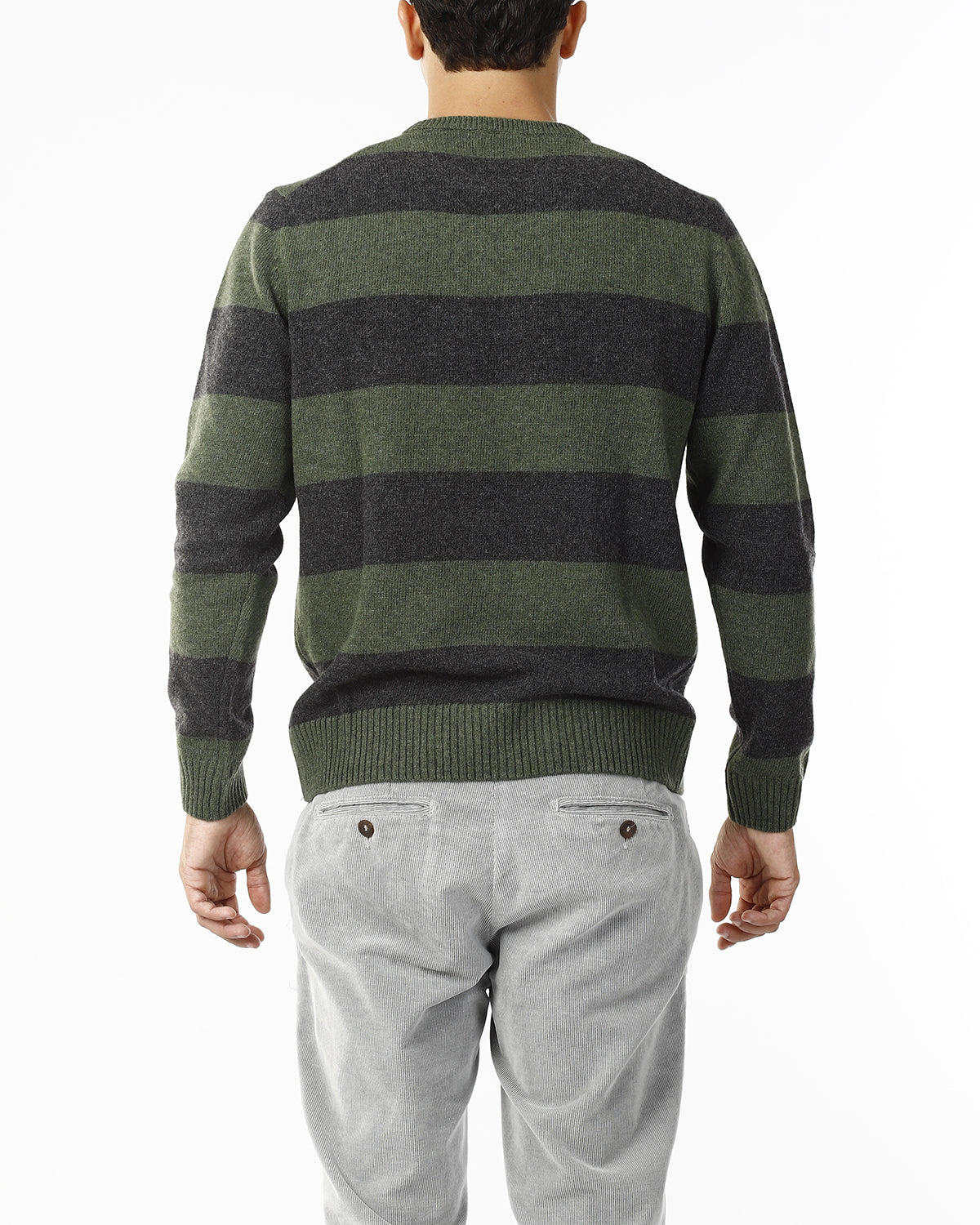MAGLIONE GIROCOLLO RIGHE DOPPIE_GRIGIO/VERDE