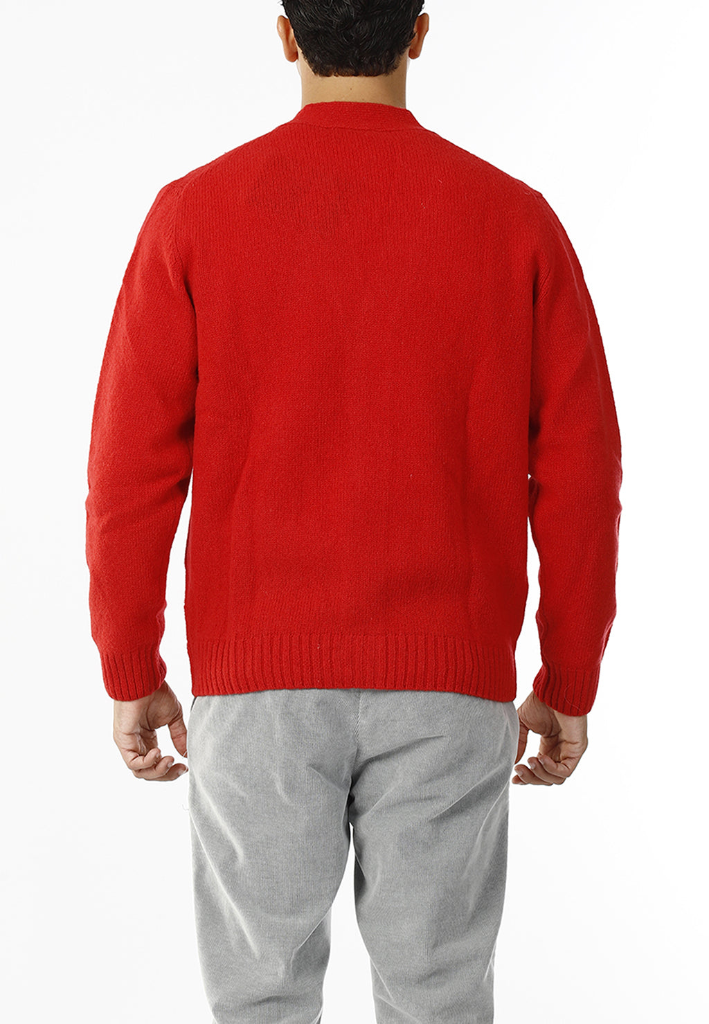 CARDIGAN SCOLLO V LANA SHETLAND 100%_ROSSO