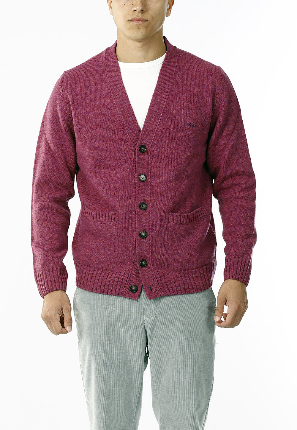 CARDIGAN SCOLLO V LANA SHETLAND 100%_VIOLA