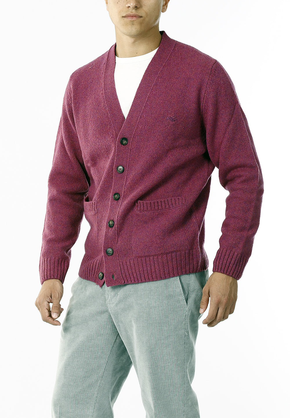 CARDIGAN SCOLLO V LANA SHETLAND 100%_VIOLA