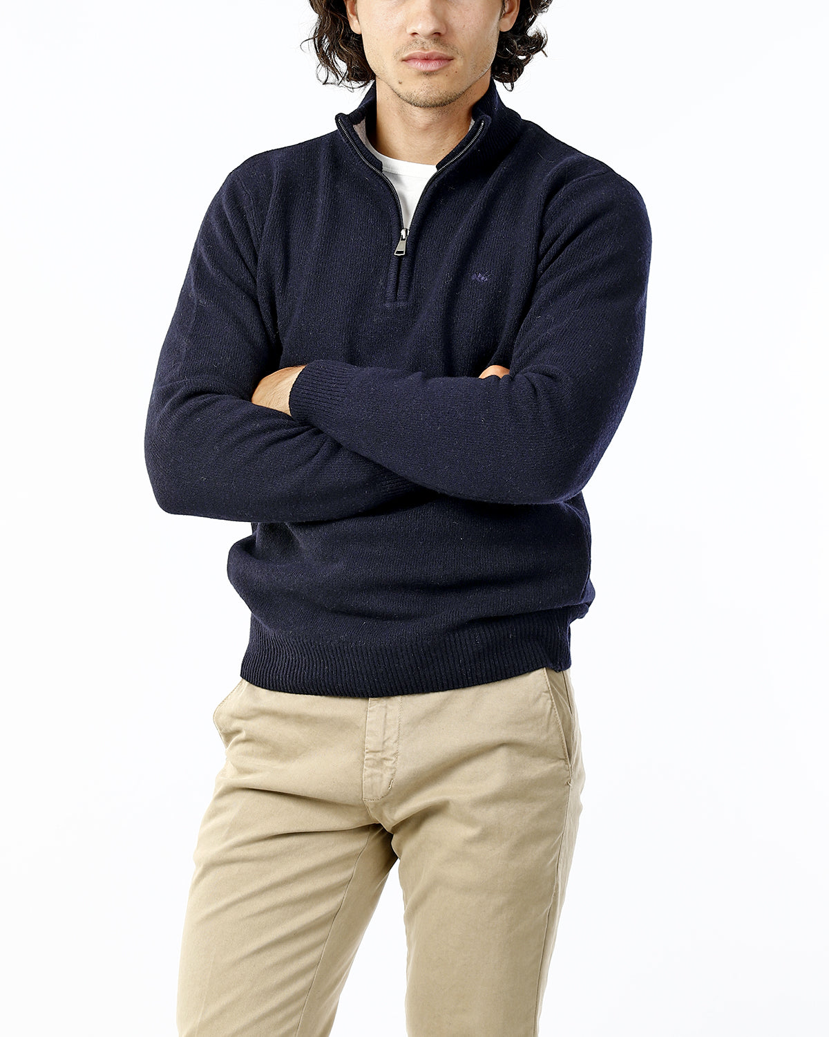 MAGLIONE CON LUPETTO MEZZA ZIP_BLU