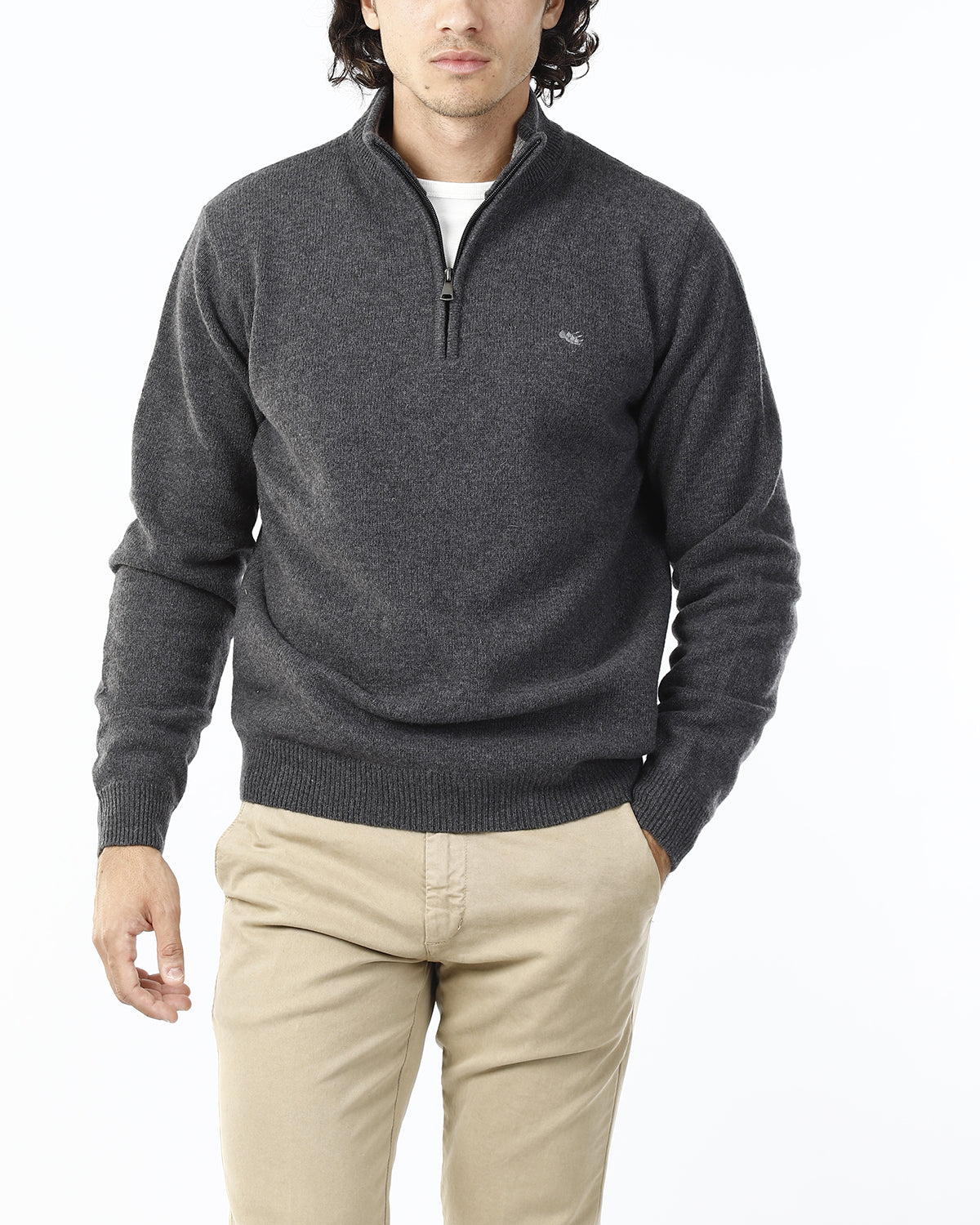 MAGLIONE CON LUPETTO MEZZA ZIP_GRIGIO ANTRACITE