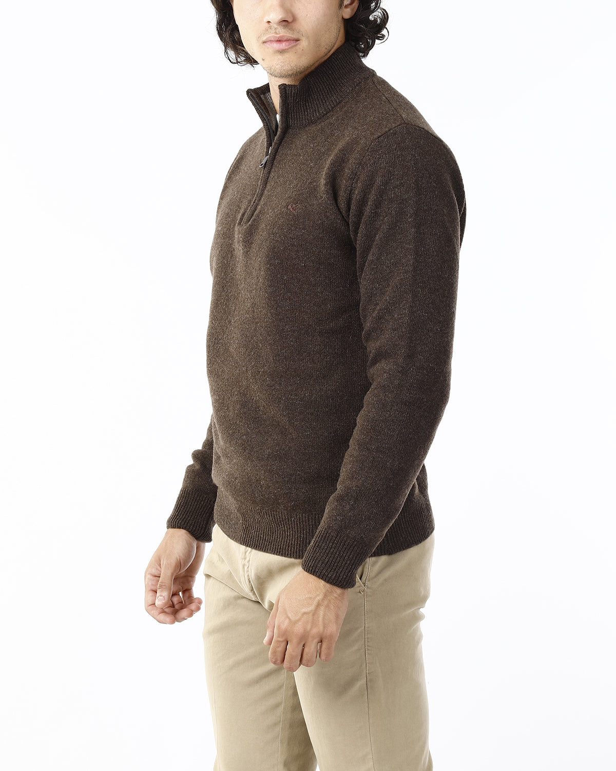 MAGLIONE CON LUPETTO MEZZA ZIP_MORO