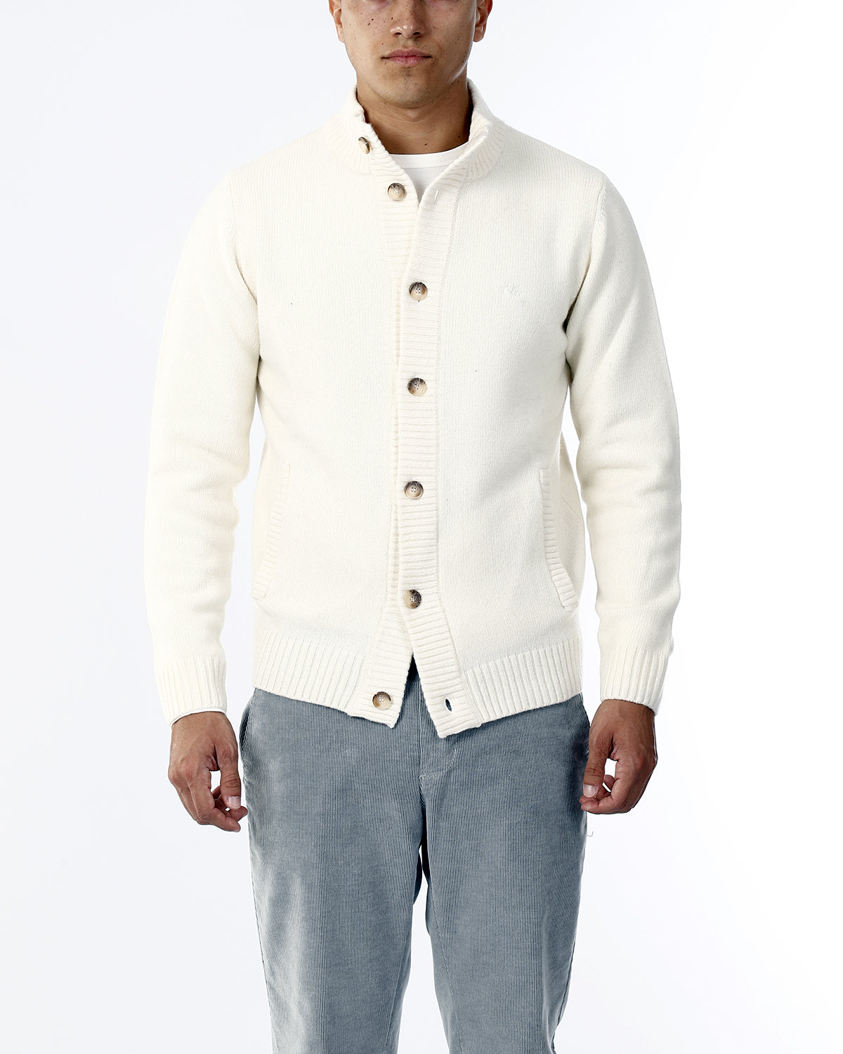 CARDIGAN COLLO ALTO CON BOTTONI_PANNA