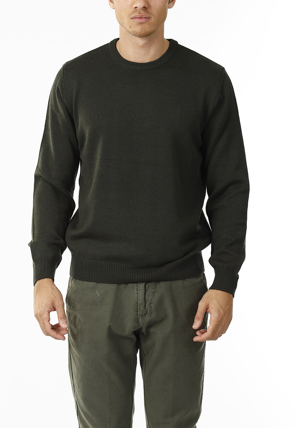 MAGLIONE GIROCOLLO MINIMAL MISTO LANA_MILITARE