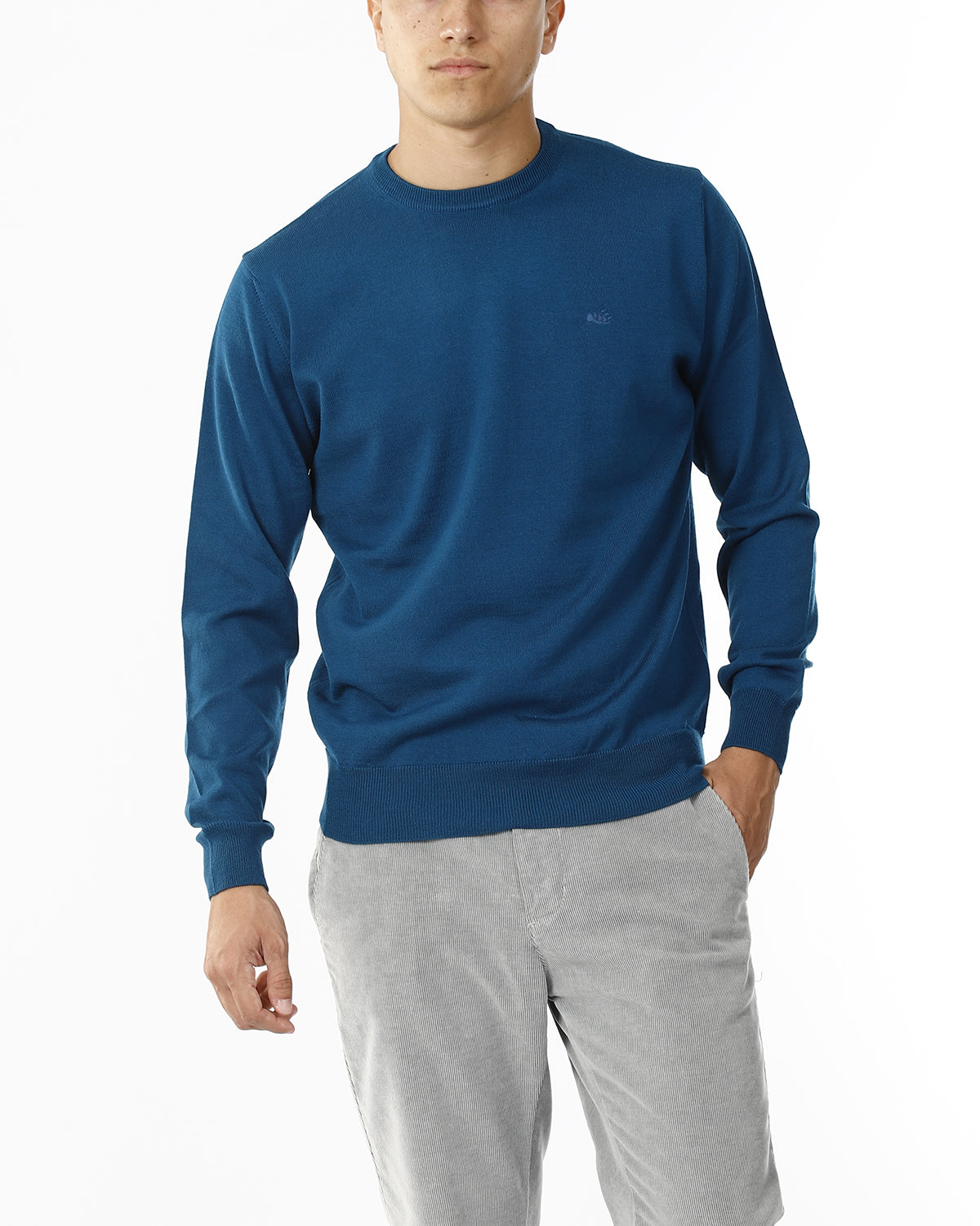 MAGLIONE GIROCOLLO MISTO LANA RASATA_PETROLIO