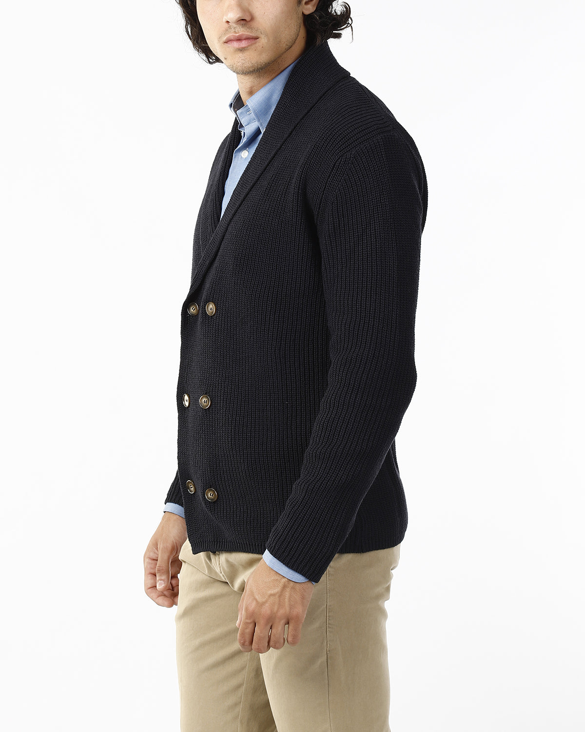 GIACCA DOPPIO PETTO IN MAGLIA_BLU