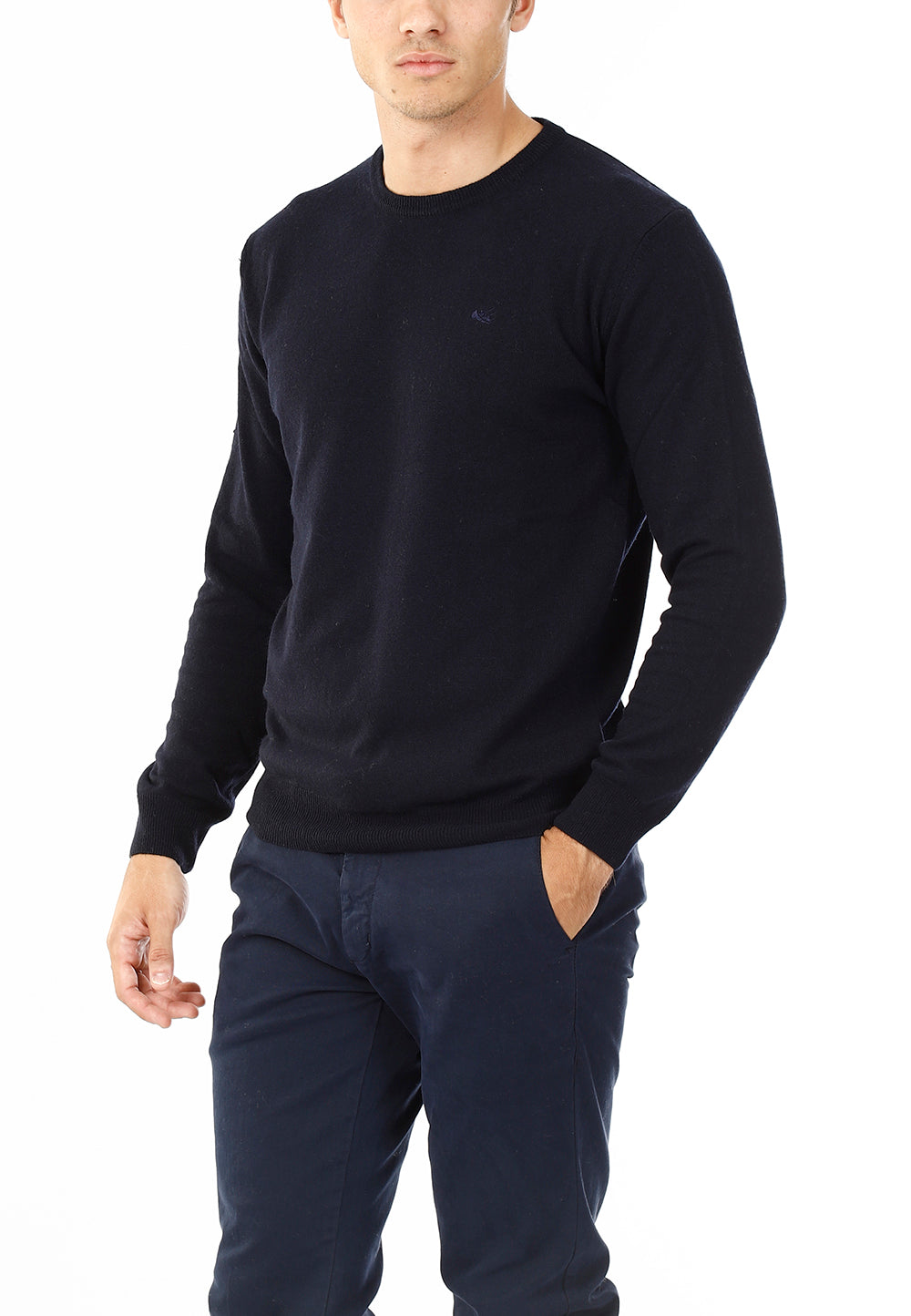 MAGLIONE GIROCOLLO MISTO CASHMERE RASATO_BLU