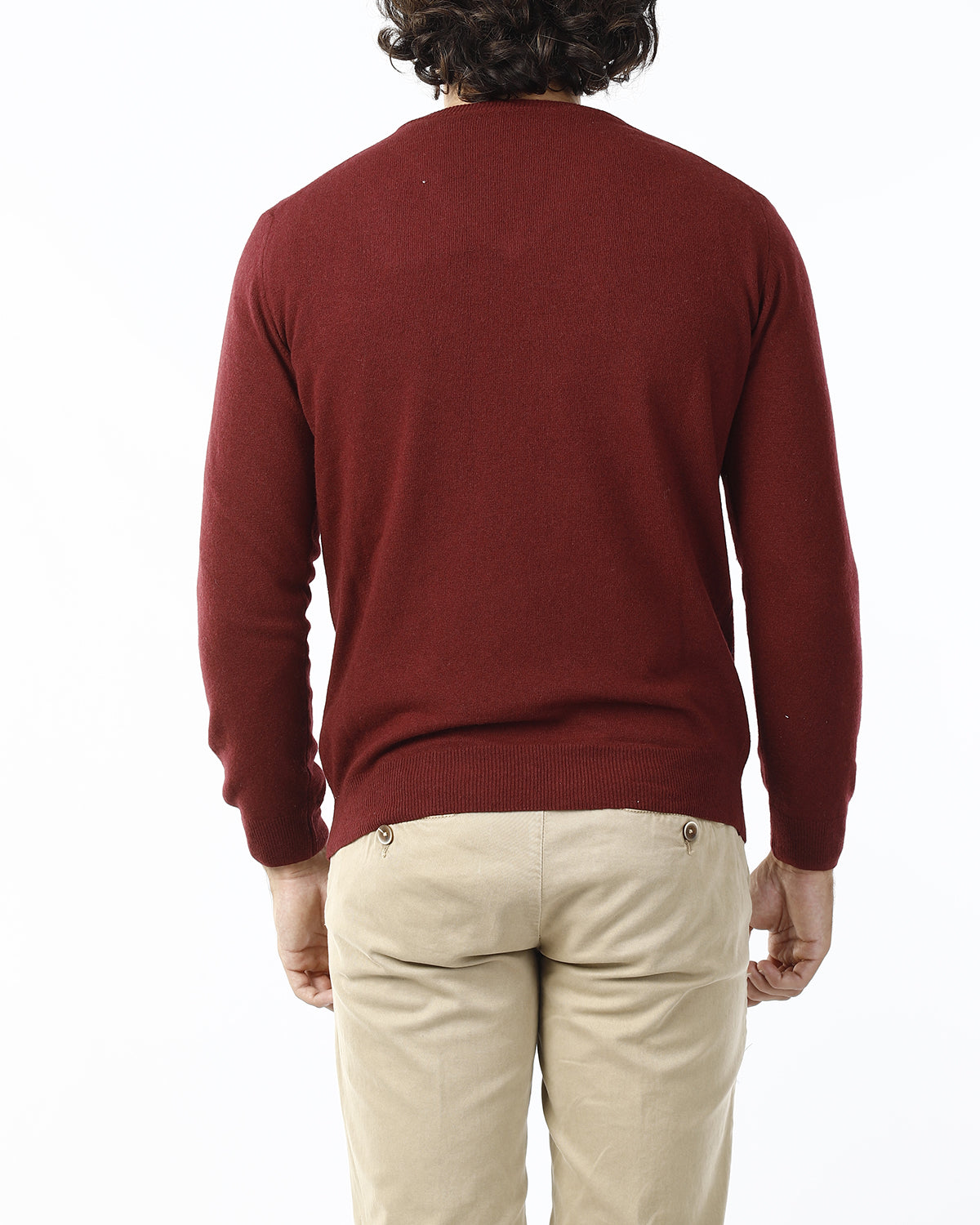 MAGLIONE RASATO SCOLLO V_BORDEAUX
