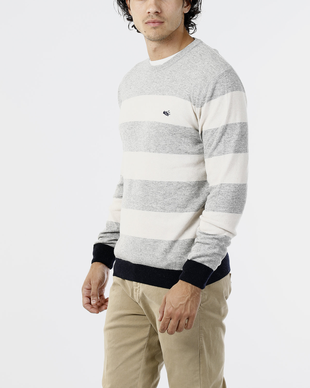 OLD RIVER MAGLIONE GIROCOLLO CON RIGA IN CONTRASTO_BLU