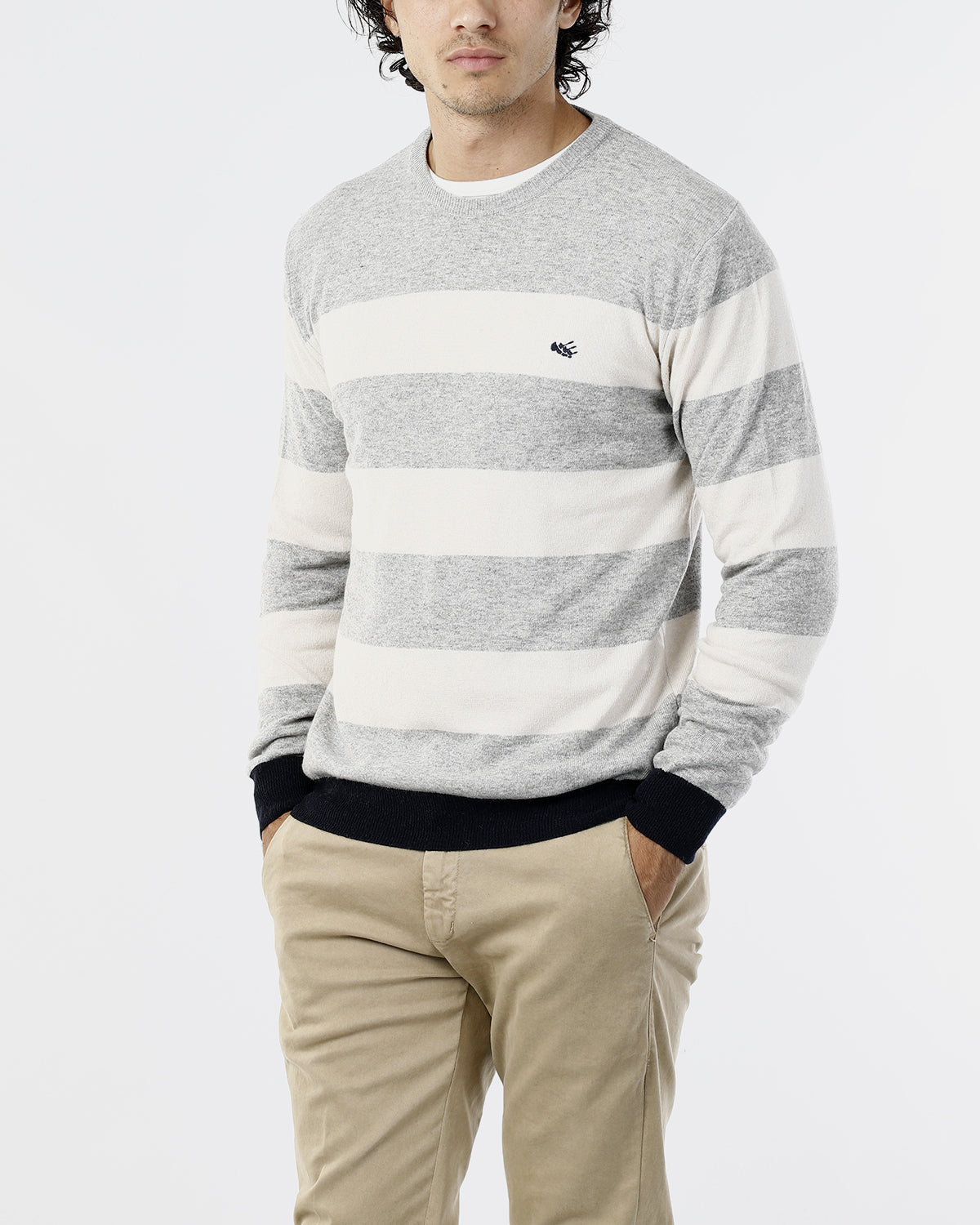 OLD RIVER MAGLIONE GIROCOLLO CON RIGA IN CONTRASTO_BLU