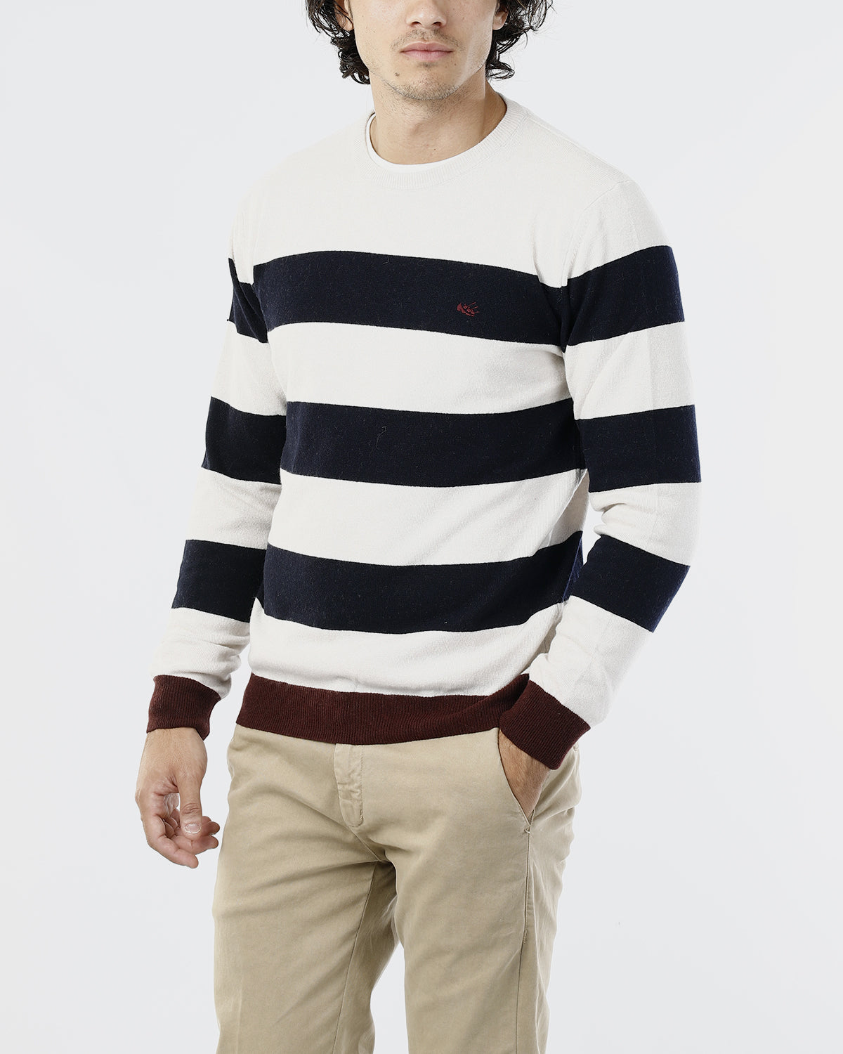 OLD RIVER MAGLIONE GIROCOLLO CON RIGA IN CONTRASTO_BORDEAUX