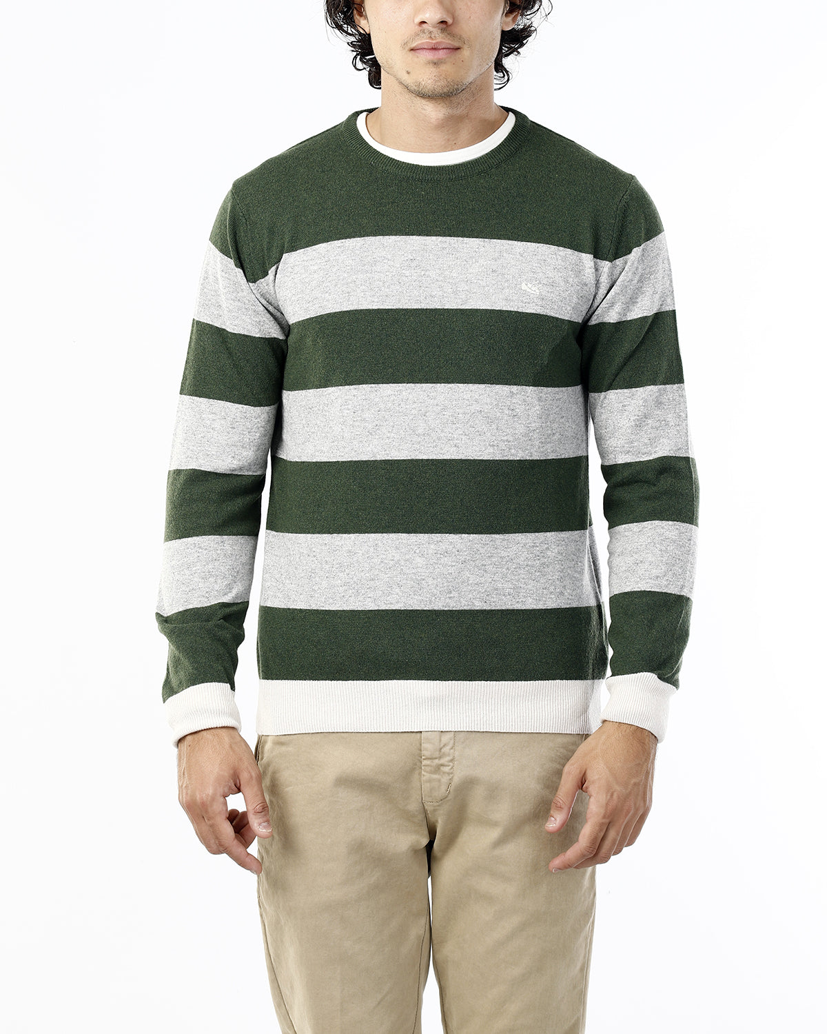 OLD RIVER MAGLIONE GIROCOLLO CON RIGA IN CONTRASTO_SAND