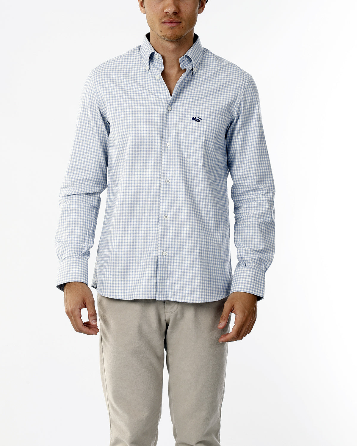 CAMICIA A QUADRI CELESTE