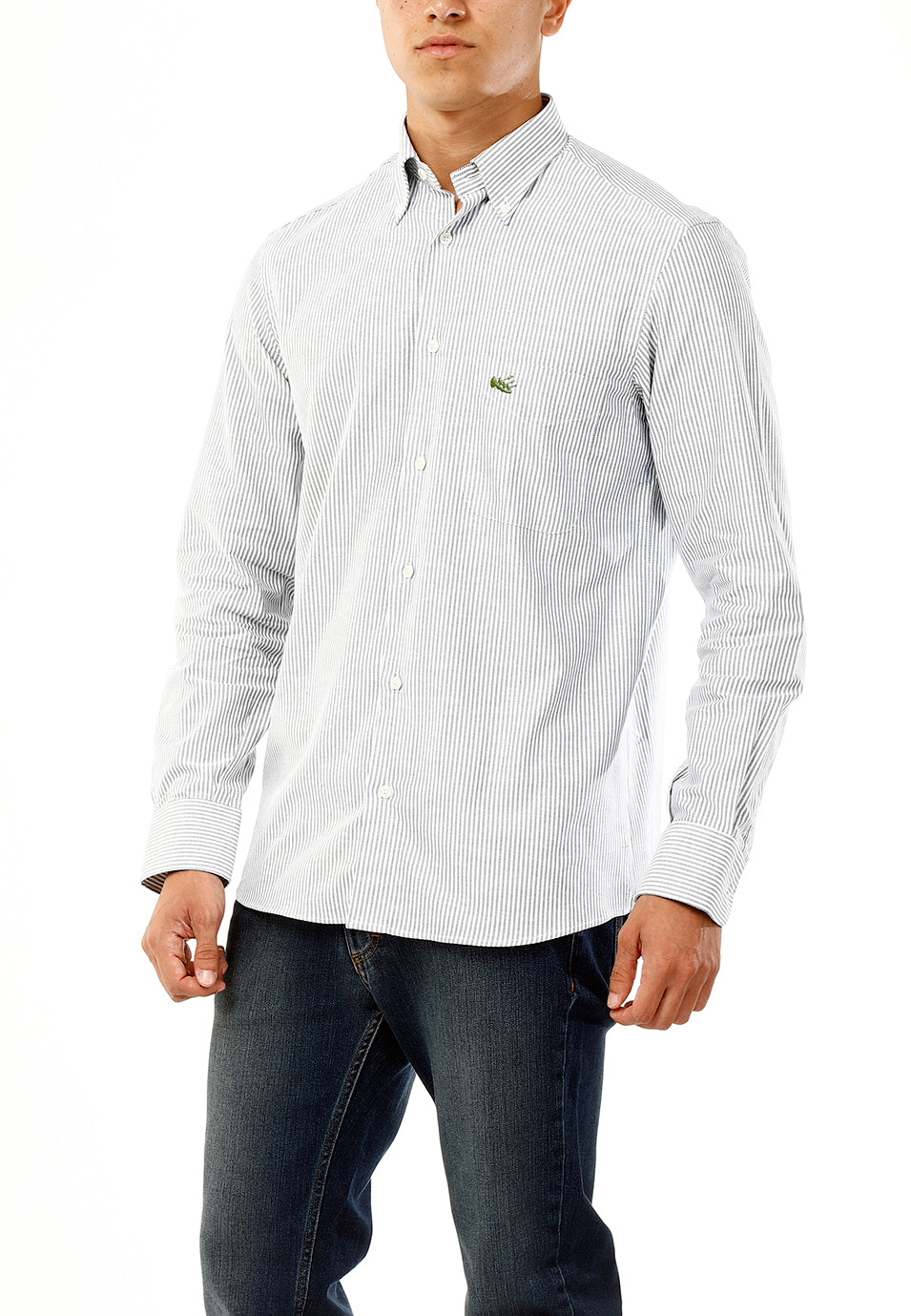 OLD RIVER CAMICIA A RIGHE E LOGO SU TONO_VERDE