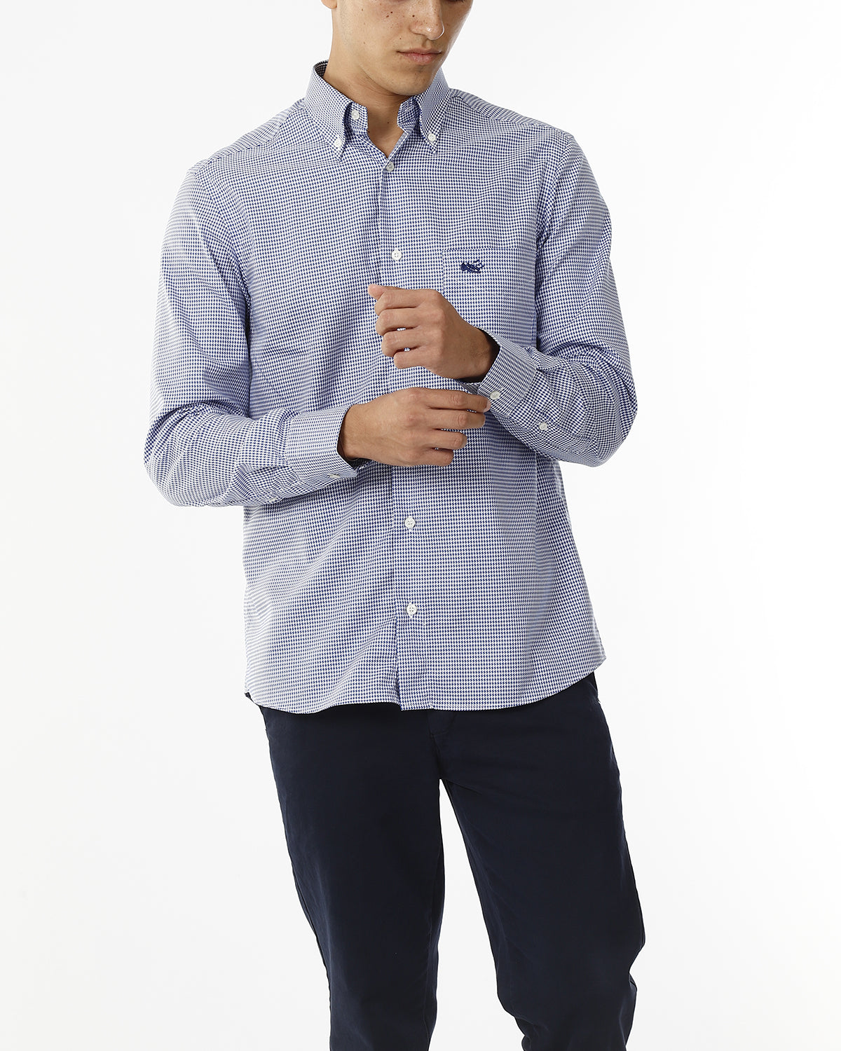 CAMICIA IN MICROFANTASIA PIED DE POULE - NO IRON