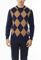 MAGLIONE GIROCOLLO ROMBI LANA E CASHMERE_MARRONE