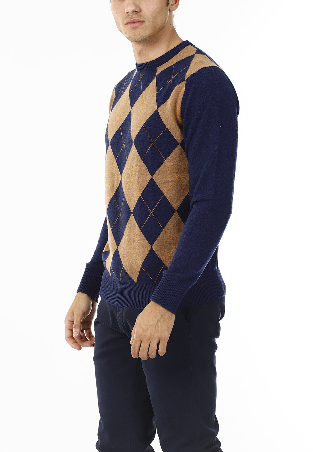 MAGLIONE GIROCOLLO ROMBI LANA E CASHMERE_MARRONE