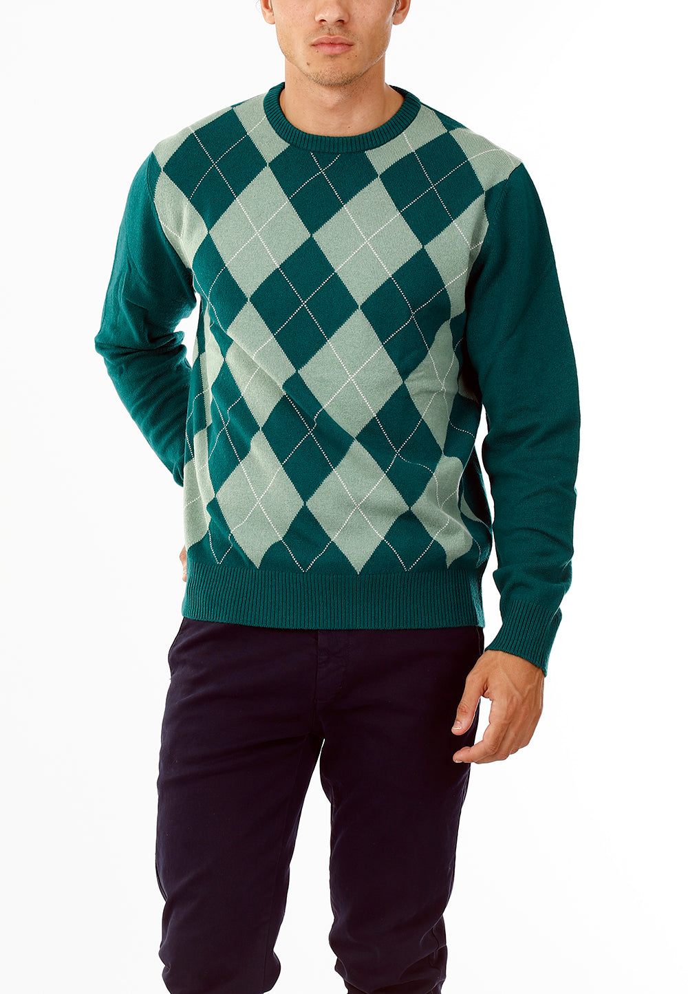 MAGLIONE GIROCOLLO ROMBI LANA E CASHMERE_VERDE