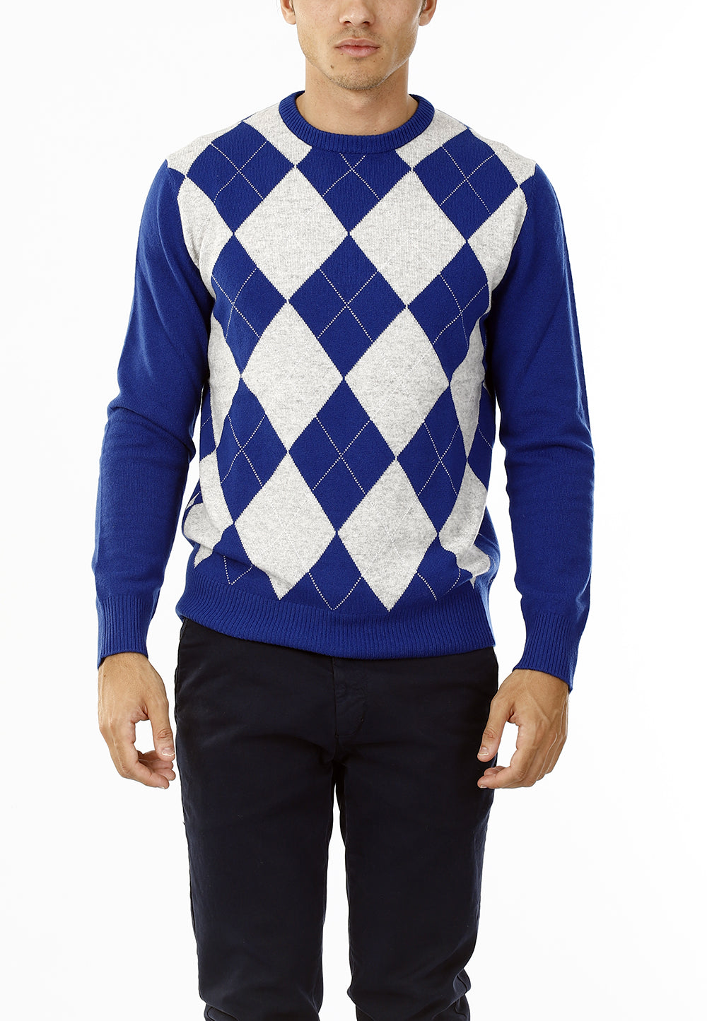 MAGLIONE GIROCOLLO ROMBI LANA E CASHMERE_AZZURRO