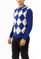 MAGLIONE GIROCOLLO ROMBI LANA E CASHMERE_AZZURRO