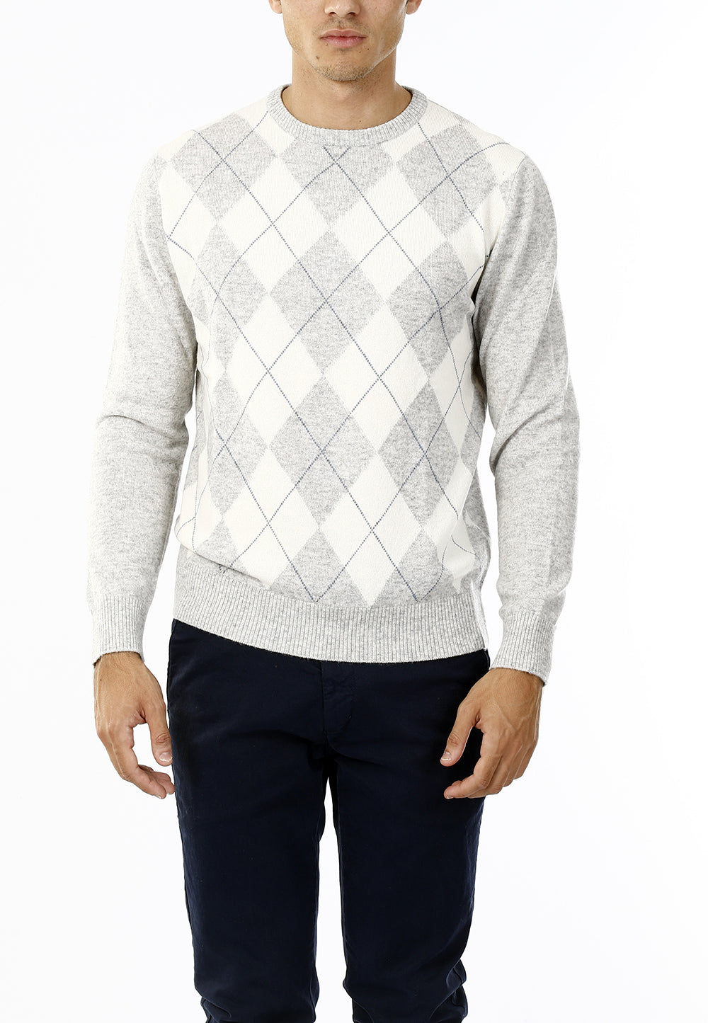 MAGLIONE GIROCOLLO ROMBI LANA E CASHMERE_GHIACCIO