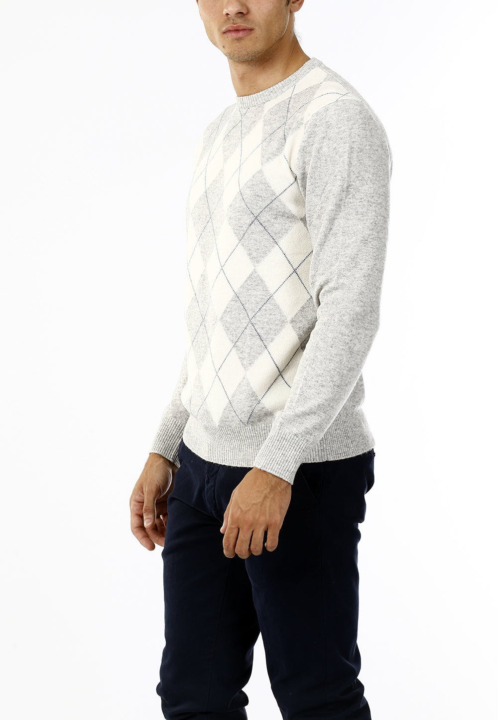 MAGLIONE GIROCOLLO ROMBI LANA E CASHMERE_GHIACCIO